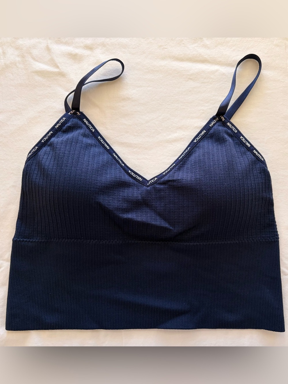 Nautica Intimates Navy Ribbed Brami Cami V-Neck Adjustable Straps Women’s L